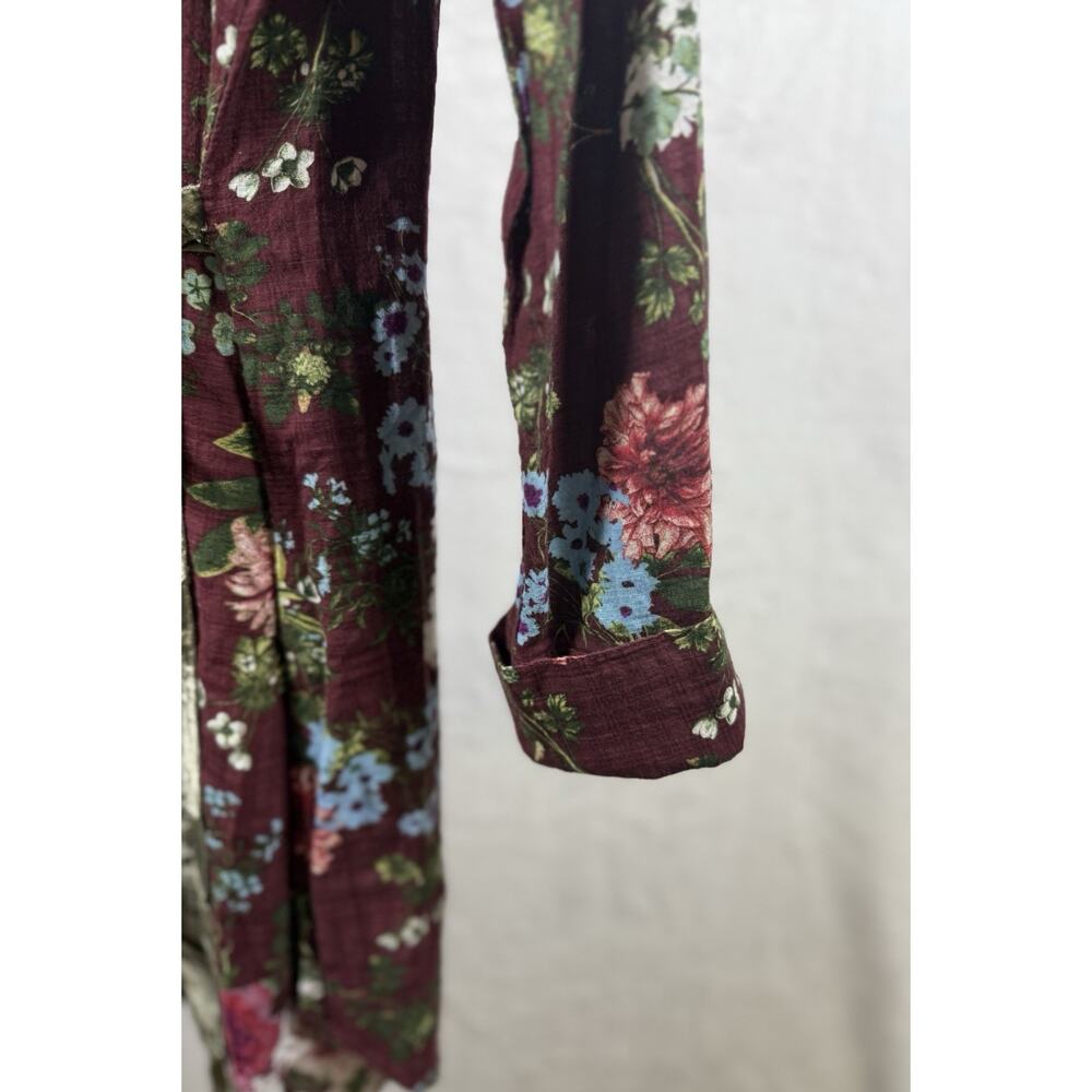 Ivy Jane Women’s Tunic Shirt Dress Sz S Burgundy Floral Ruffled Velvet Tie - Picture 6 of 12